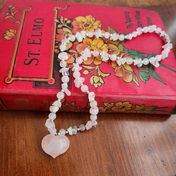 Rose Quartz Natural Stone Heart Necklace Chocker - Picture 7 of 7